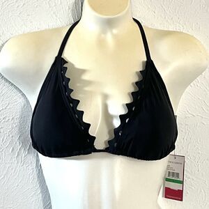 NWT Vince Camuto Black Sea Scallops Triangle Bikini Swimsuit Top Bathing Suit L